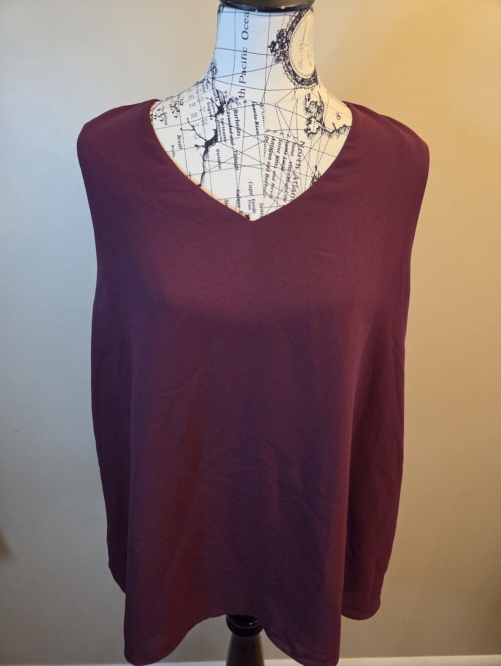 Cato XL Burgundy Sleeveless Blouse V Neck Flowy Lightweight Career Tank Top